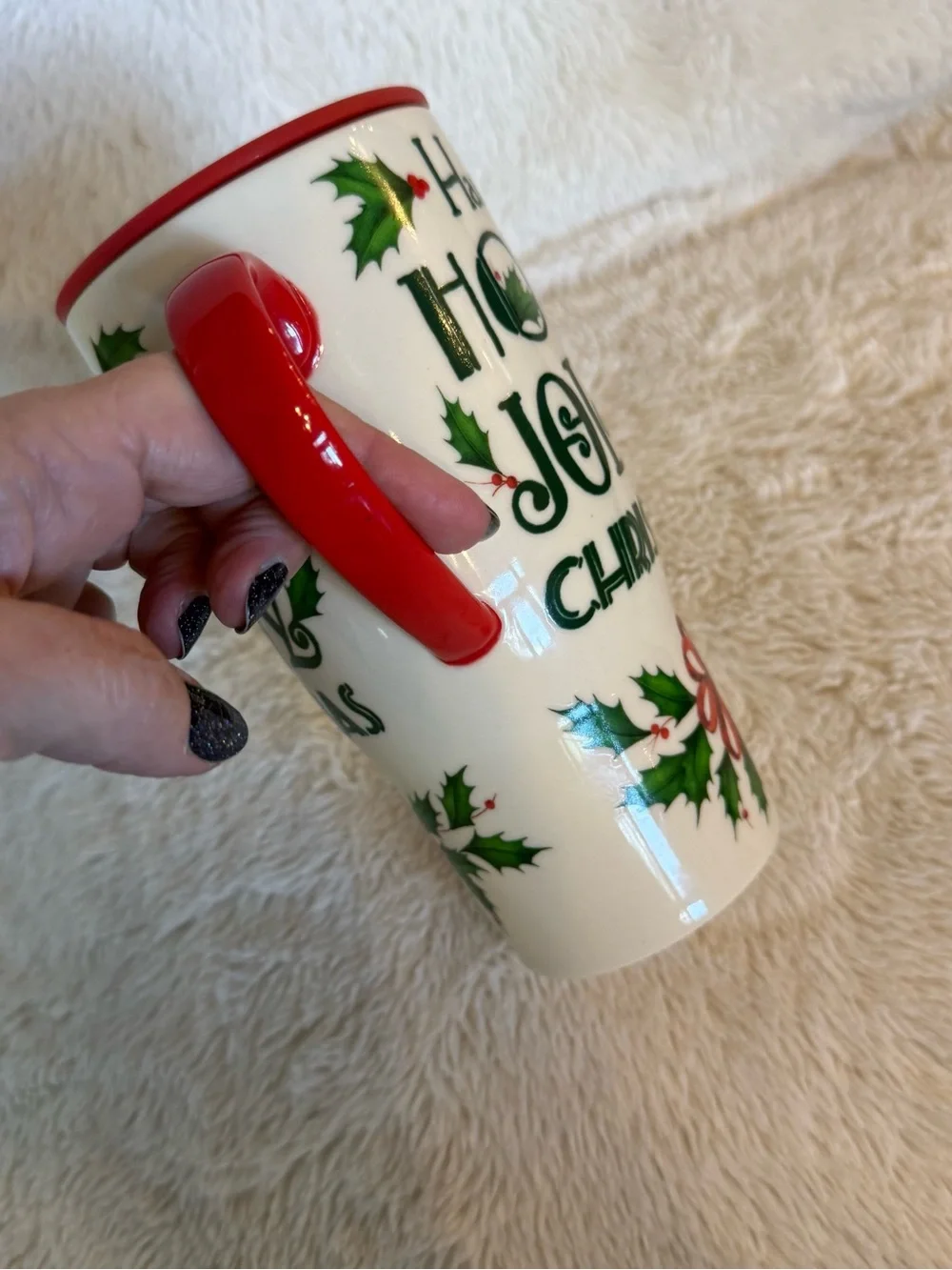 Lenox White Holiday 'Holly Jolly Christmas' Mug with Red Trim